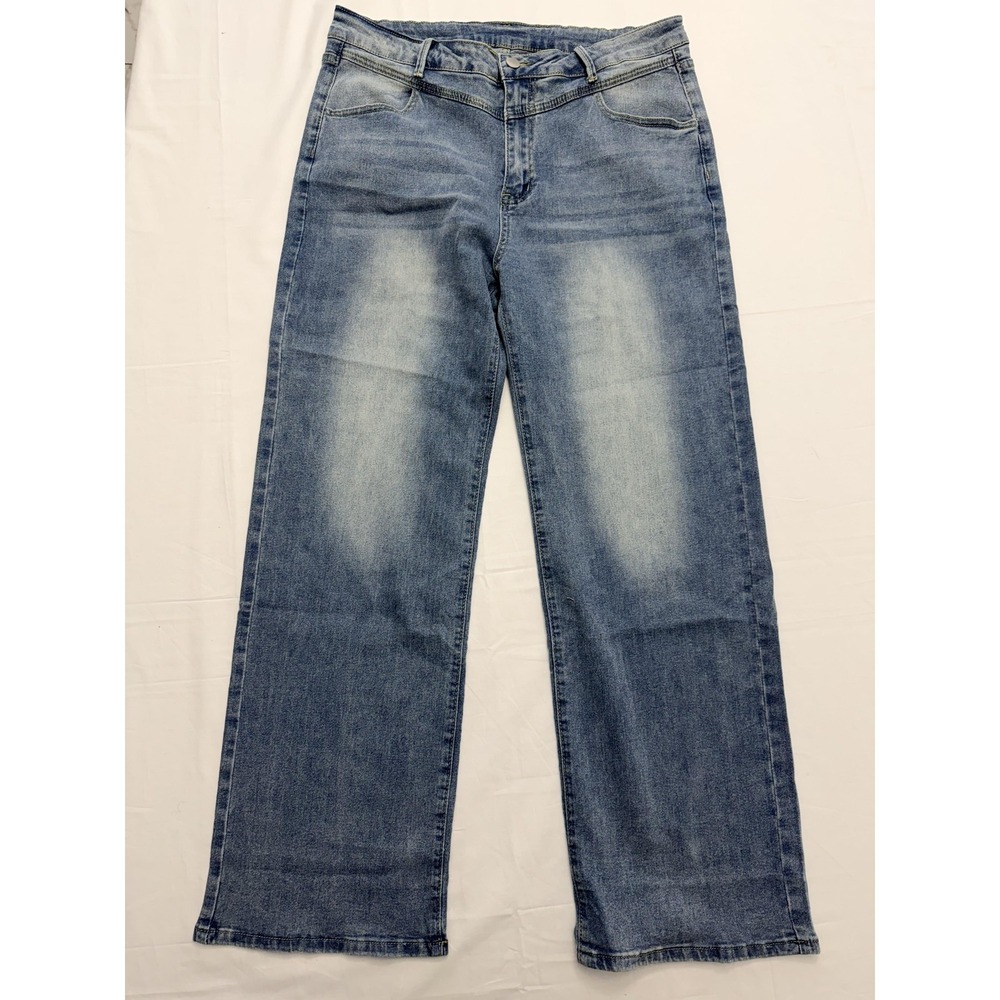 Nova Blue Wide Leg Jeans‎ Womens 2XL Blue Med Wash High Rise Stretch 42x31